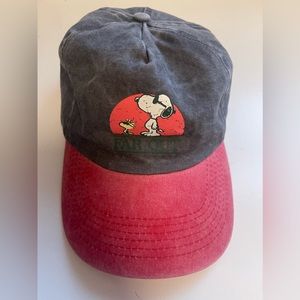 PEANUTS Far Out Snoopy & Woodstock Distressed Gray/Red Adjustable Baseball Hat